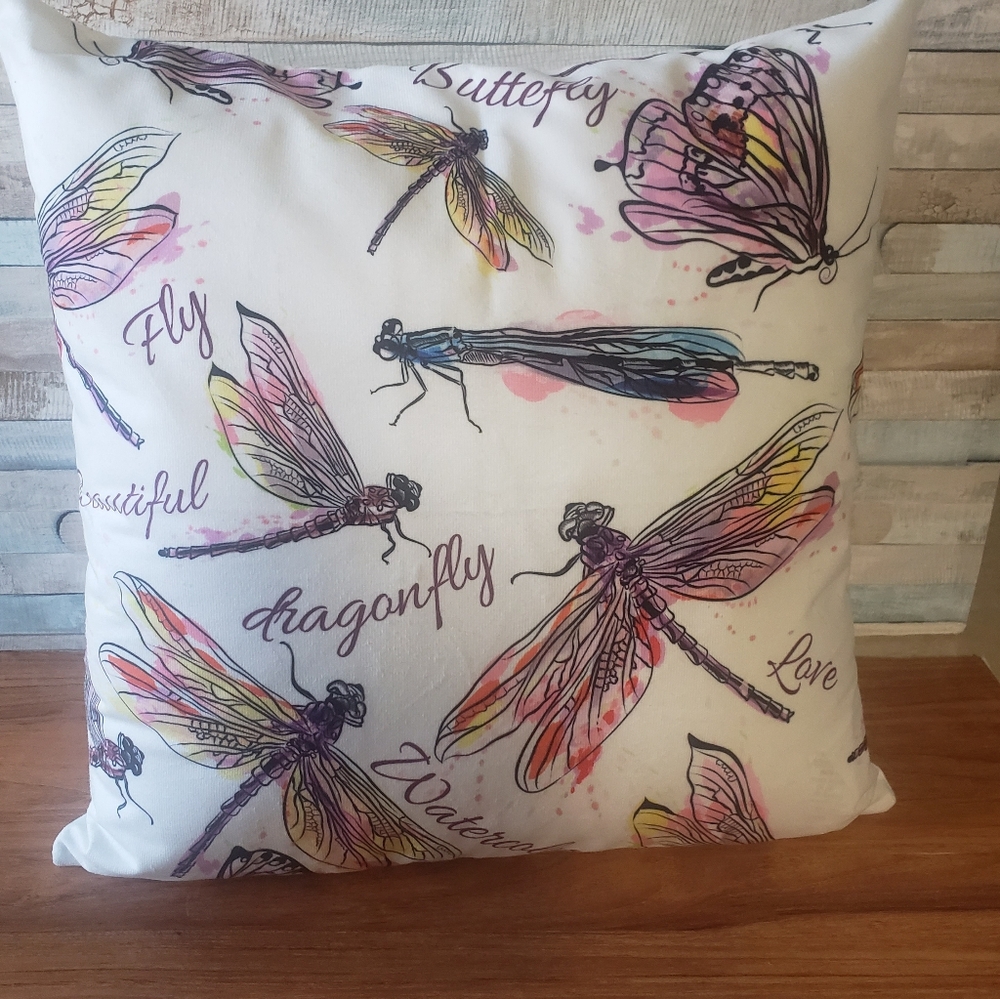 NWT Butterflies & Dragonflies In-Flight Pillow Cover, 18" X 18"